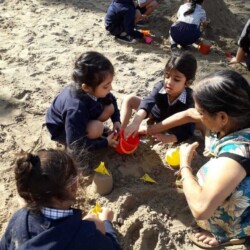 Kids enjoying on a beach picnic